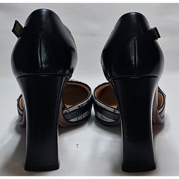 Louis Vuitton D'Orsay ankle strap pumps Mini lin canvas & black leather. - Picture 3 of 11